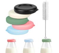 6-Piece Set Milk Bottle Tops for UK Glass Bottles, Reusable Milk Bottle Tops for Spill-Proof Storage, Colourful Milk Bottle Tops, Suitable for Home and Outdoor Storage