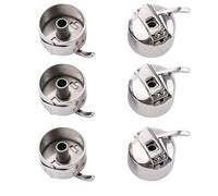 6 Piece Sewing Machine Bobbin Case Set with Bobbins, Standard Size 2.1x2.1cm, Compatible with Janome and Most Household Sewing Machines