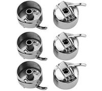 6 Piece Sewing Machine Bobbin Case Set with Bobbins, Standard Size 2.1x2.1cm, Universal Metal Bobbin Cases,Heavy Duty Bobbin Case for Home Sewing Machines(Silvery）