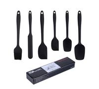 6-Piece Silicone Spatula Set: Silicone Scraper Set, Kitchen Baking Tools Including Scrapers, Spatulas, Oil Brush, and Spoon, Heat Resistant from -40 to 230°C, Suitable for Cooking and Baking (Black)