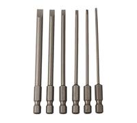6-Piece Slotted Screwdriver Bit Set SL2-SL6, 100 mm Alloy Steel Bits for Hand Drill, Electric & Pneumatic Screwdrivers, Grey, Sandblasted Finish, HRC60 Hardness, Rust-Resistant