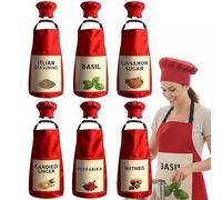 6-Piece Spice Costume Apron & Chef Hat Set for Adults - Red Condiment-Themed Group Halloween Costumes, Adjustable 33.5" x 27.2" Aprons, Funny Matching Team Cosplay for Parties & Events