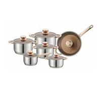 6-Piece Stainless Steel Cookware Set with Rose Gold Handles, Glass Lids, Induction Compatible, Oven Safe