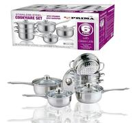 6-Piece Stainless Steel Cookware Set with Ventilated Glass Lids - Includes 3 Steamers & 3 Saucepans - Mirror Polished Finish, Heat-Resistant Handles, Heavy-Duty Durable & Long-Lasting Kitchen Set