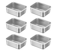 6-Piece Stainless Steel Food Container Set with Lids - Machine Washable Storage Boxes for Snacks and Deli Items