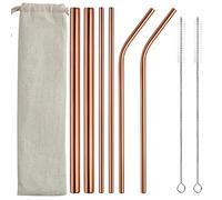 6 Piece Stainless Steel Metal Straw Set Straws Big Reusable Cup Straws with 2 Brush Cleaner for Bubble Tea Milkshake Smoothie 2 Straight Straws + 2 Bob a Straws 12 mm