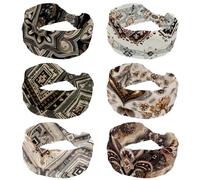 6 Piece Stretchy Headbands for Women, Oriental Ethnic Pattern Yoga Workout Sport Headband, Twisted Knot Turban Hair Wrap, Wide Hairband for Girls Ladies