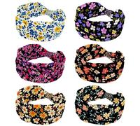 6 Piece Stretchy Headbands for Women, Sport Turban Headband, Little Flower Pattern Soft Twist Knotted Hairwrap, Hairband for Yoga Workout Daily