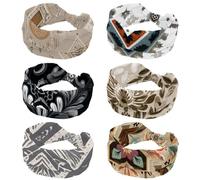6 Piece Stretchy Headbands for Women, Yoga Workout Sport Headband, Vintage Oriental Ethnic Pattern Twisted Knot Turban Hair Wrap, Wide Hairband for Girls Ladies