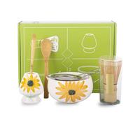 6 Piece Sunflower Matcha Set-Matcha Kit with Ceramic Bowl, Matcha Whisk Holder, Whisk, Spoon, Scoop & Sifter-Matcha Gift for Beginners & Experts