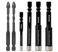 6-Piece Tile Drill Bit Set With 4 Brazed Hex Shank Hole Saws And 2 Cross Tungsten Carbide Bits For Porcelain, Granite And Ceramic Tiles, Ideal For Home Renovation And DIY Projects