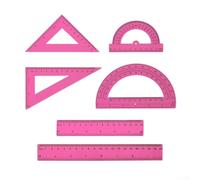 6-Piece Transparent Math Set with Plastic Rulers, Protractors and Triangle Measuring Tools for Students, Artists and Professionals in YEL(Pink)