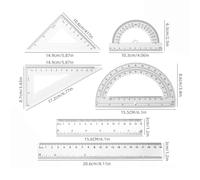 6-Piece Transparent Plastic Math Set: 15.5 Cm 10 Cm Dual-Scale Protractors 45°/60° Triangle Rulers 6 in 12 in Dual-Unit Straight Rulers for Students Teachers Plus Drafting(White)