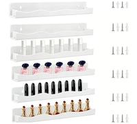 6 Piece Transparent Wave Acrylic Nail Polish Organizer Wall Mounted for Nail Lacquer Bottles and Cosmetic Storage Applications (6-pack White)