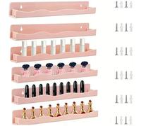 6 Piece Transparent Wave Acrylic Nail Polish Organizer Wall Mounted for Nail Lacquer Bottles and Cosmetic Storage Applications (6-pack Pink)