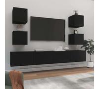 6 Piece TV Cabinet Set Black Engineered Wood