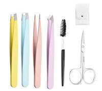 6-Piece Tweezer Set, Stainless Steel Eyebrow Tweezers, 9.6cm Length, Includes Slant Tip, Pointed Tip, Flat Tip, and Angled Tweezers, Ideal for Eyebrow Shaping, Splinter Removal, and Facial Hair Groomi