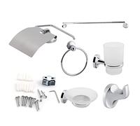 6 Piece Wall Mounted Bathroom Accessory Set Chrome Plated Zinc and Frosted Glass Hardware for Towel Rack Soap Dish Toothbrush Holder