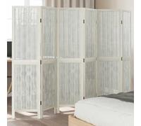 6-Piece White Paulownia Solid Wood Room Divider with Willow Branches, Foldable and Freestanding Privacy Screen and Divider for Living Room Bedroom Office Decorative Screen for Privacy