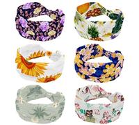 6 Piece Wide Headbands for Women Tropical Fruit Banana Pineapple Lemon Floral Pattern Elastic Head Bands Non Slip Hairband Turban Headband for Workout Yoga Sport Running