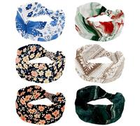 6 Piece Wide Womens Headband, Elastic Soft Hairwrap, Sweat Absorbing Sports Hairband, Red Green White Marble Texture Yoga Headband, Fashion Hair Accessory
