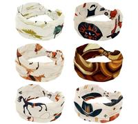 6 Piece Wide Womens Headband, Elastic Soft Hairwrap, Sweat Absorbing Sports Hairband, Vintage Western Horse Pattern Wild West Yoga Headband, Fashion Hair Accessory