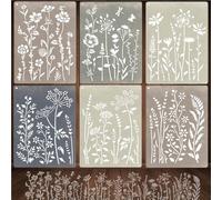 6-Piece Wildflower Stencil for Painting - Large Reusable Floral Design for DIY Furniture Decor | Modular Stencil Kit for Wood, Walls & Home Art