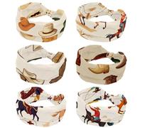 6 Piece Women Headbands, Twist Knotted Hairband, Wide Hair Wrap, Non-slip Hairband, Western Cowboys Rodeo Wild Pattern Soft Stretchy Turban Head Bands for Girl