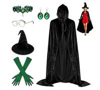 6-Piece Women's Witch Costume Set, Complete Halloween Cosplay Outfit | Includes 11.8 in Tall Witch Hat, 62.9 in Cape, Glasses, Gloves, Earrings, and Necklace, Ready-to-Wear magicalz Character