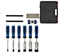 6 Piece Wood Carving Chisel Set with Honing Guide, Sharpening Stone, Carpenter Pencil & Storage Case