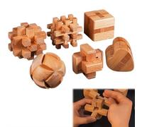 6-Piece Wooden Brain Teaser Puzzles Set for Adults and Kids, 3D Lu Ban Lock Intelligence Toy, Traditional Kong Ming Logic Game for Stress Relief, Hand-Eye Coordination & Mental Stimulation Gift