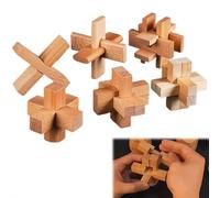 6-Piece Wooden Brain Teaser Puzzles Set for Adults and Kids, 3D Lu Ban Lock Intelligence Toy, Traditional Kong Ming Logic Game for Stress Relief, Hand-Eye Coordination & Mental Stimulation Gift
