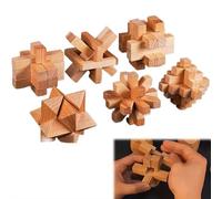 6-Piece Wooden Brain Teaser Puzzles Set for Adults and Kids, 3D Lu Ban Lock Intelligence Toy, Traditional Kong Ming Logic Game for Stress Relief, Hand-Eye Coordination & Mental Stimulation Gift