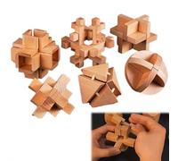 6-Piece Wooden Brain Teaser Puzzles Set for Adults and Kids, 3D Lu Ban Lock Intelligence Toy, Traditional Kong Ming Logic Game for Stress Relief, Hand-Eye Coordination & Mental Stimulation Gift