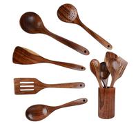 6 Piece Wooden Kitchen Utensils Sets Non-Toxic Wooden Spoons Cooking Spoons and Spatulas Heat Resistant Non Scratch Japanese Style Cooking Utensils Set for Non-Stick Pans