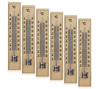 6 Piece Wooden Outdoor Thermometer Set, 220 x 47 x 7 mm Wooden Thermometer Square: Analogue Room Thermometer Garden, Classic Thermometer for Indoor Use, Temperature -40 to +50 °C for Home and Garden