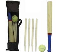 6 Piece Wooden Rounders Set & Carry Bag - Baseball Bat & Soft Tennis Ball Garden Fun Play Set