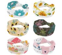 6 Piece Yellow Sunflower Green Leaves Pattern Fashion Wide Headband, Headbands for Women, Cross Elastic Head Wrap, Sweat Sport Workout Turban Headband