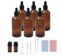 6 Pieces 100 ml Pipette Bottle, Dropper Bottle Brown Glass Bottle Set Including 5 ml with Black Pipette Cap and Auxiliary Accessories for Essential Oils Perfume Solutions DIY Sample Blends (100 ml)