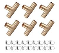 6 Pieces 12 mm Hose Connector T Piece, 3 Way T Shaped Hose Fitting with 18 Clamps, T Piece Water Connection 12 mm, Hose Connector Set for Garden, Lawn Irrigation Systems