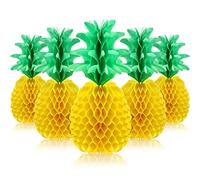 6 Pieces 14 Inch Pineapple Honeycomb Centerpieces Tissue Paper Pineapple Table Hanging Decorations for Tropical Luau Hawaiian Jungle Party