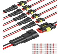 6 Pieces 2 Pin Waterproof Electrical Connector Plug 12v Car Wire Connector with 24 Insulated terminals for Boats, Scooters, Trucks, Quad Bikes, Bicycles and Tricycles