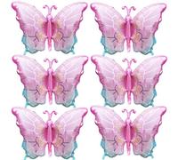 6 Pieces 32 Inches Pink Butterfly Balloons - Large Iridescent Gradient Butterflies Foil Mylar Balloons for Birthday, Baby Shower, Garden Party, Spring Decorations, and Wedding Supplies