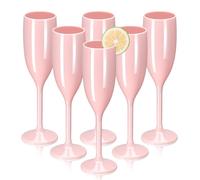 6 Pieces 5.4 OZ Plastic Pink Champagne Flutes Reusable Unbreakable Plastic Gin Glasses Wine Glasses Vintage Drink Glasses Water Goblets Weddings Baby Shower Birthday Parties