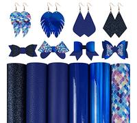 6 Pieces 8x12 Inch(20x30cm) Faux Leather Sheets Mixed Royal Blue Series Fine Glitter Litchi Patent Holographic Mermaid Scale Faux Leather Fabric for Leather Bows and Earrings Making