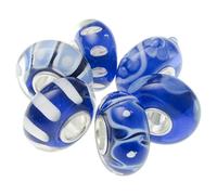 6 pieces 925 Sterling Silver Assorted Dark Blue White Flower Blossom Stripe Round Glass Bundle Bead For European Charm Bracelet