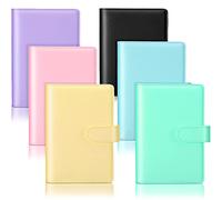 6 Pieces A6 PU Leather Notebook Binder Refillable 6 Rings Binder Cover Loose Leaf Personal Planner with Magnetic Buckle Closure (Pink, Green, Purple, Sky Blue, Yellow, Black)