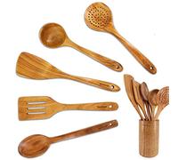 6 Pieces Acacia Wooden Cooking Utensils Set by StarBlue - Non-Scratching and Durable Spatulas for Non-Stick Cookware - Eco-Friendly and Ergonomic Wooden Spatula and Spatula Holder Set