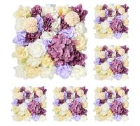 6 Pieces Artificial Flower Wall Panels 15x15 Inch 3D Silk Rose and Hydrangea Backdrop for Wedding Party Photo Booth and Home Décor(Purple)