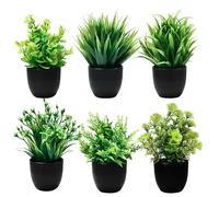 6 Pieces Artificial Plants Small Artificial Potted Plants Indoor Fake Plants Mini Artificial Plants Decorative Fake Seedlings for Home Bedroom Kitchen Office Decoration